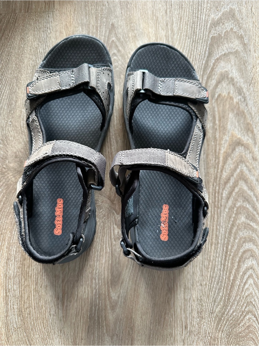 Soft Mac Men's Adjustable Gray and Black Sport Sandals with Orange Accent